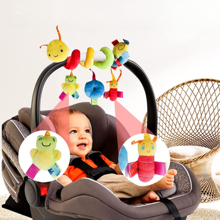 Baby Hanging Car Seat Toys Plush Activity Hanging Stroller Toys with BB Squeaker and Rattles For Newborn Travel Activity Toy