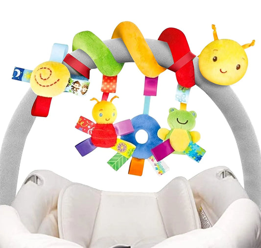 Baby Hanging Car Seat Toys Plush Activity Hanging Stroller Toys with BB Squeaker and Rattles For Newborn Travel Activity Toy