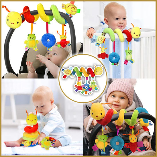 Baby Hanging Car Seat Toys Plush Activity Hanging Stroller Toys with BB Squeaker and Rattles For Newborn Travel Activity Toy